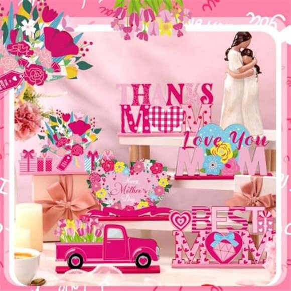 6 Pcs Mother's Day Table Wooden Decorations Happy Mother's Day Tabletop - Picture 3 of 6
